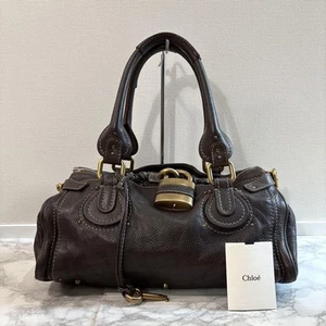 Chloe Paddington Hand Bag Leather Dark Brown Padlock Key Used 52318 - Picture 1 of 11