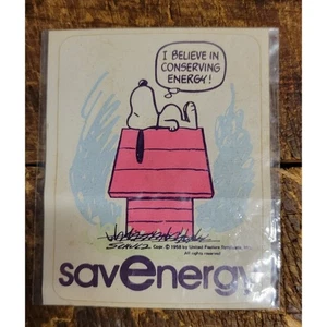 Calcomanía vintage pegatina Snoopy Peanuts "savEnergy" ambiental Save The Planet - Imagen 1 de 2