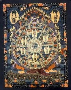 Rare hand painted Tibetan buddha Wheel Of Life Mandala Thangka painting Om 002 - Picture 1 of 6