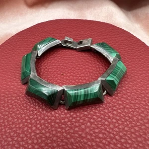 Antique Taxco 925 Sterling Silver / Malaquite Bracelet.53. 4 Grams. TC-264. - Picture 1 of 10