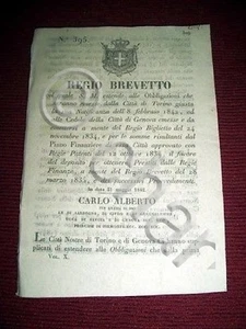 Königreich Sardinien Turin Königliches Patent Anleihen und Coupons Stadt Genua 1842 - Bild 1 von 1