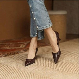 FOWT Brown Pointed Toe Pumps Dressy Slip on Thin High Heels Sexy Walking Shoes - Picture 1 of 8