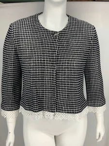 St. John - Black & White,  Lace Trim,  Single Ornate Button, Sz 16 - Picture 1 of 15