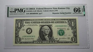 $1 2003 Repeater Serial Number Federal Reserve Currency Bank Note Bill PMG UNC66 - Picture 1 of 3