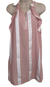 RAMPAGE MEDIUM DUSTY ROSE/WHITE STRIPE COTTON RACERBACK DRESS NWT RET $54.00 - Picture 1 of 11