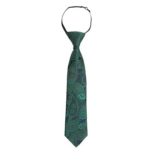 Navy & Green Boys Elastic Tie Paisley Bohemian Wedding Pre-Tied 2-7 Yrs by DQT - Picture 1 of 2