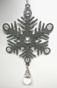 Plata Brillo Brillo Copo de Nieve Navidad Vacaciones Adorno con COLGANTE DE BOLAS - Imagen 1 de 7