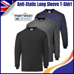 PORTWEST Flame Resistant Anti-Static Long Sleeve Safety Work T-Shirt FR11 - Picture 1 of 7