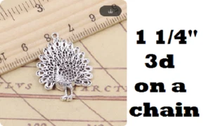 PEACOCK BIRD FEATHER Pendant 22" 925 Sterling Silver Necklace Women GIFT - Picture 1 of 8