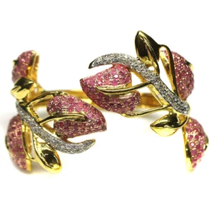 Gemstone Pink Sapphire & White Zircon Flower Bangle Cross 1.75"x1.75" 925 Silver - Picture 1 of 4