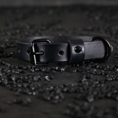 Кожаный ошейник для собаки шириной 1 дюйм. Ручная работа. Полностью черный  - Изображение 1 из 4