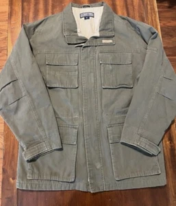 Vtg Structure Canvas Chore Barn Coat Jacket Olive Green Small Military Style - Picture 1 of 13