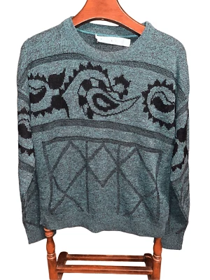 Suéter Vintage Jantzen Teal Paisley Mediano HECHO EN EE. UU. Años 90 Foto 1 de 4
