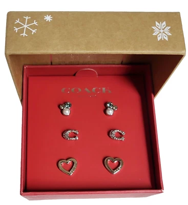 Juego de pendientes Coach Signature Stone Cluster corazón plateado azul latón enchapado nuevo con etiquetas Foto 1 de 4