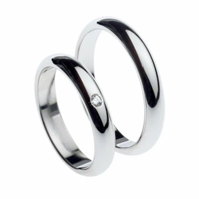 COPPIA DI ANELLI FEDINE CON ZIRCONE IN ARGENTO 925 FIDANZAMENTO CON INCISIONE - Immagine 1 di 4