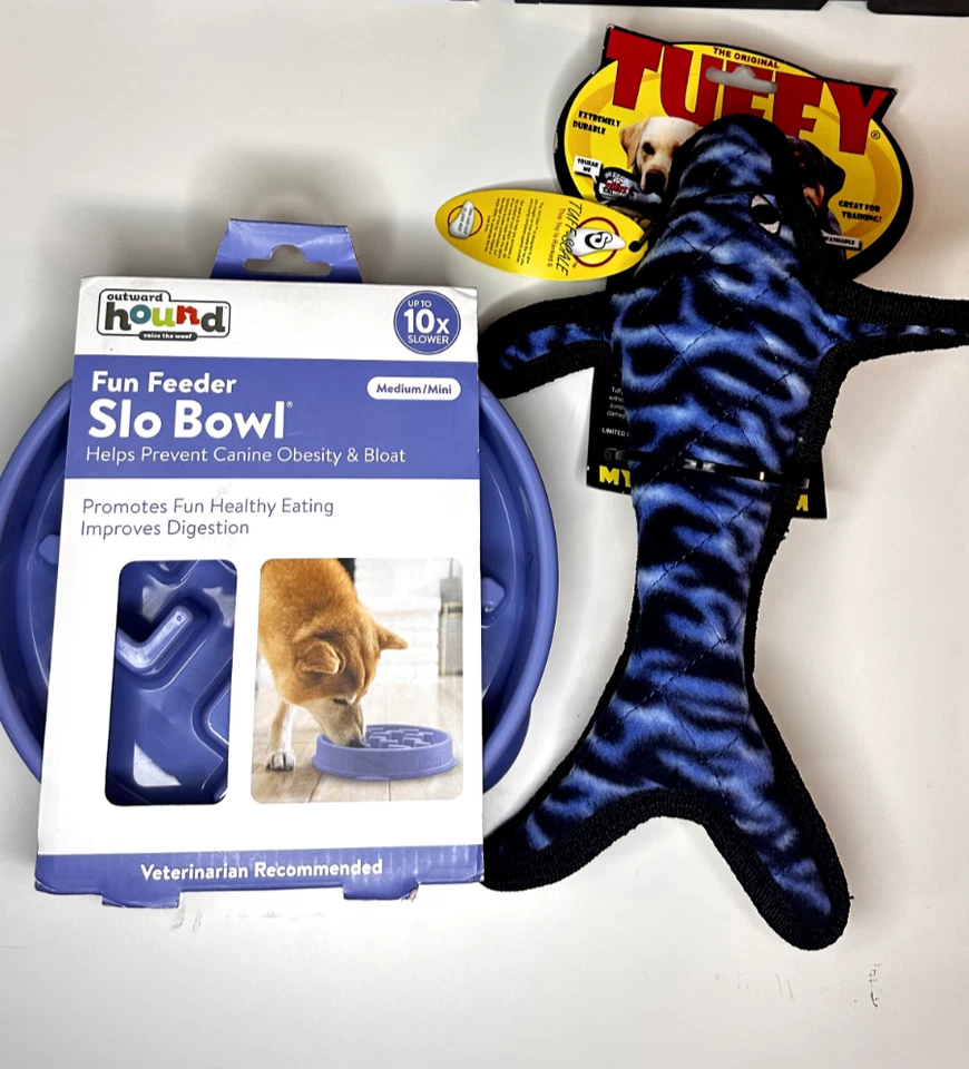 Juego de 2- Juguete para perro Tuffy Whale Squeaky M y divertido alimentador lento base antideslizante LIBRE DE BPA Foto 1 de 4