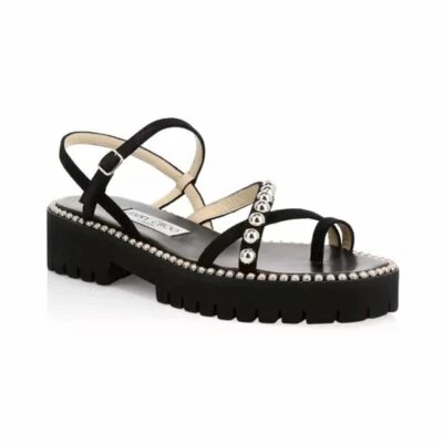 Sandalias Jimmy Choo DESI plateadas de gamuza con tachuelas zapatos 40 planos Foto 1 de 4