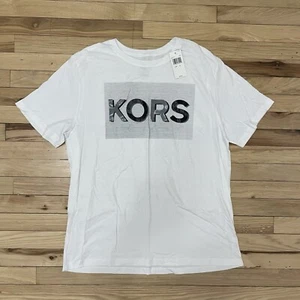 Michael Kors Mens Graphic Logo Shirt White Short Sleeve Crew KORS Spellout XL - Picture 1 of 3