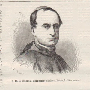 Le cardinal Borromeo - L'évêque de Séez - Gravure de presse 1881 - Picture 1 of 2