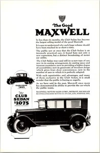 PRINT AD 1924 The Good Maxwell Club Coupe and Sedan Detroit 6.5 x 10 - Picture 1 of 3