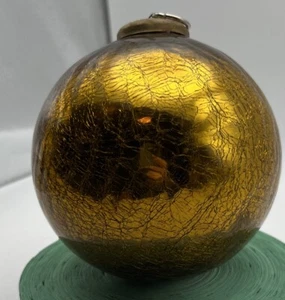 Vintage Heavy Glass Kugel Style Gold Crackle Round Ornament Decor - Picture 1 of 8