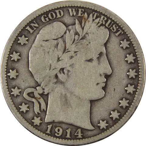 1914 Barber Half Dollar VG Very Good 90% Silver 50c Coin SKU:I8507 Cover