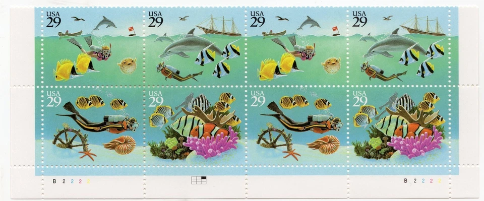 Scott #2866a Wonders of the Sea Plate Block of 8 Stamps - MNH P#B2222 Bottom - Image 1 of 1