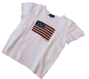 Polo Ralph Lauren Sweater Knit American Flag USA PINK PONY Women's Size 160 USED - Picture 1 of 6