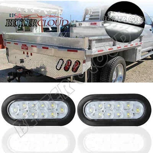 2x 6" Oval White 10 LED Trailer Truck Sealed Reverse Back-Up Tail Lights 12V - Picture 1 of 7