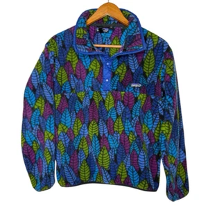 Vintage Patagonia Synchilla Snap T Fleece Pullover Leaf Pattern Sz XS USA Leaf - Picture 1 of 9