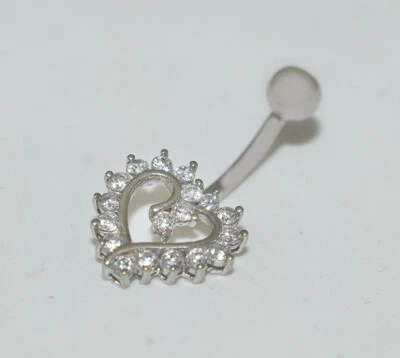 ANILLO OMBLIGO CORAZÓN ZAFIRO BLANCO ORO BLANCO MACIZO 14K **Envío Gratis ** Foto 1 de 4