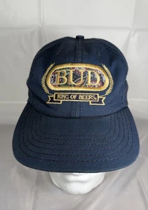 Raro Sombrero/Gorra Snapback Bud King of Beers EE. UU. Budweiser Años 90 Azul y Dorado - Imagen 1 de 5