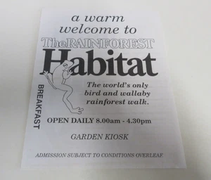 Rainforest Habitat Ticket - Breakfast with the Birds & More - Queensland - 1990s - Imagen 1 de 7