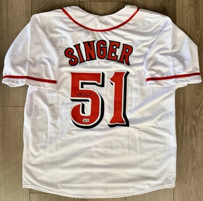 Brady Singer Signed Autographed Custom Cincinnati Reds Jersey Beckett COA - Image 1 of 3