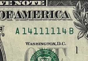Banconota Binary 6 of a Kind 1’s 2017 $1 One Dollar Banconota Fantasia Numero di Serie Banconota 14111114 - Foto 1 di 4