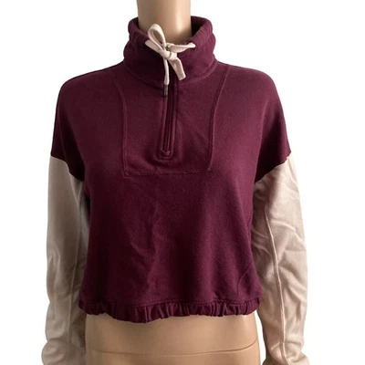 Hollister Cropped Sweatshirt Pullover Womens Small Burgundy Pink Stretch  - Image 1 of 4
