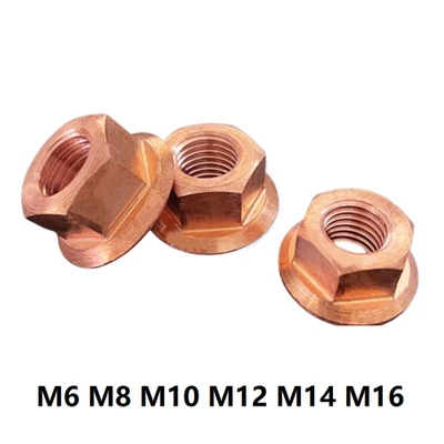 99.9% PURE COPPER CU FLANGE HEX NUTS FLANGED HEXAGON NUT M6 M8 M10 M12 M14 M16 - Image 1 of 4