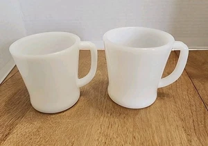 Vintage Fire King Restaurant Ware D-Handle Coffee Cups Mugs Tea  White Set of 2 - Picture 1 of 10