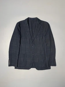 Officine Generale Navy Blue Plaid Linen Blend Blazer Jacket Size 48 - Picture 1 of 9