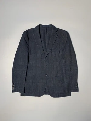 Officine Generale Navy Blue Plaid Linen Blend Blazer Jacket Size 48 - Image 1 of 4
