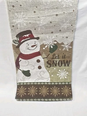 Let It Snow Snowman Christmas Winter Seasonal Table Runner 72 X 13 Brown White - Image 1 of 4