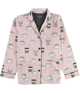P.J. Salvage Womens Insert Coffee To Begin Button Down Pajama Shirt, Pink, Small - Picture 1 of 2