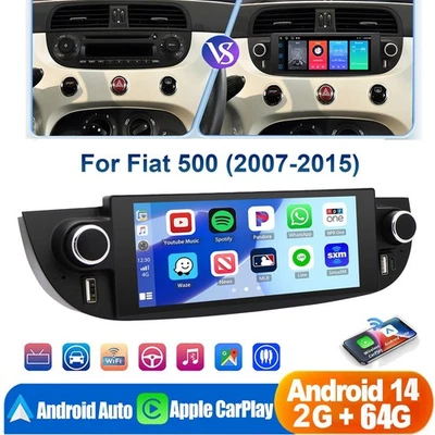 2+64GB Carplay Per FIAT 500 2007-2015 Android 15 Autoradio GPS Navi WIFI RDS SWC - Immagine 1 di 4