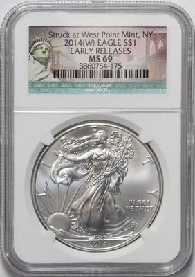 2014(W) 1oz American Silver Eagle NGC MS69 ER - Struck at West Point Mint - Image 1 of 2