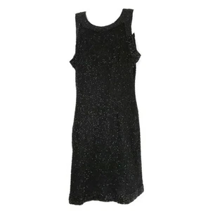Lawrence Kazar New York Evening DRESS Women Sz. XL Beaded Black Silk Sleeveless - Picture 1 of 7