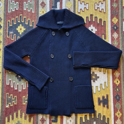 Prada FW 2008 Knit Wool Double Breasted Pea Coat Sz 48 - Navy - Image 1 of 4