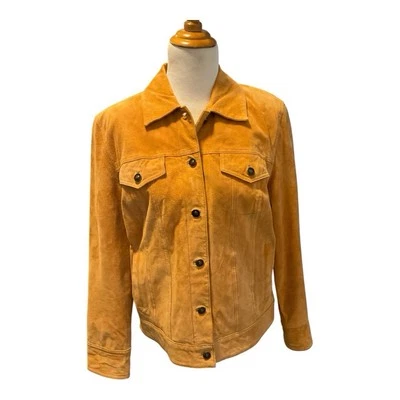 Terry Lewis Luxuries Womens Sz M Tan Suede Leather  Button Close Trucker Jacket - Image 1 of 4