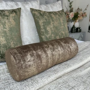 Brown Latte Cushion Bolster 16" x 6" - Designer Bed Throw Pillow, Velour TAPINI - Picture 1 of 10