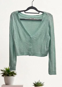 American Eagle Women’s Mint Green Soft Sweater Button Front Cropped Cardigan Med - Picture 1 of 4