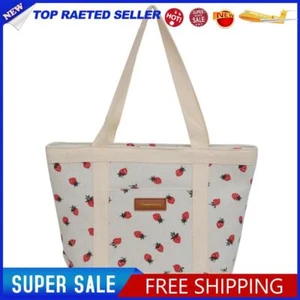 Women Corduroy Strawberry Printed Shoulder Bag Large Capacity Handbag (White) - Picture 1 of 5